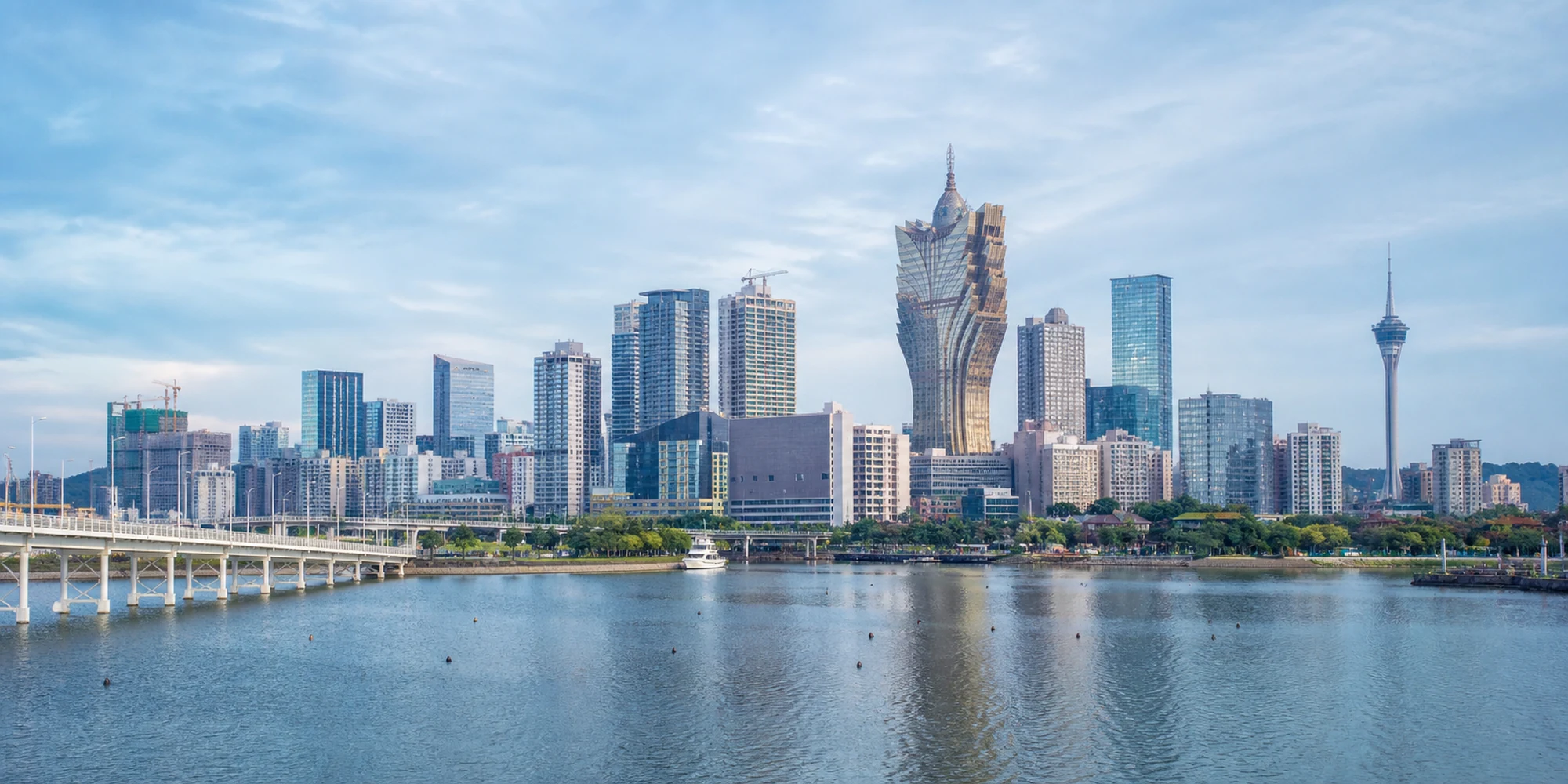 Macau waterfront skyline and harbor