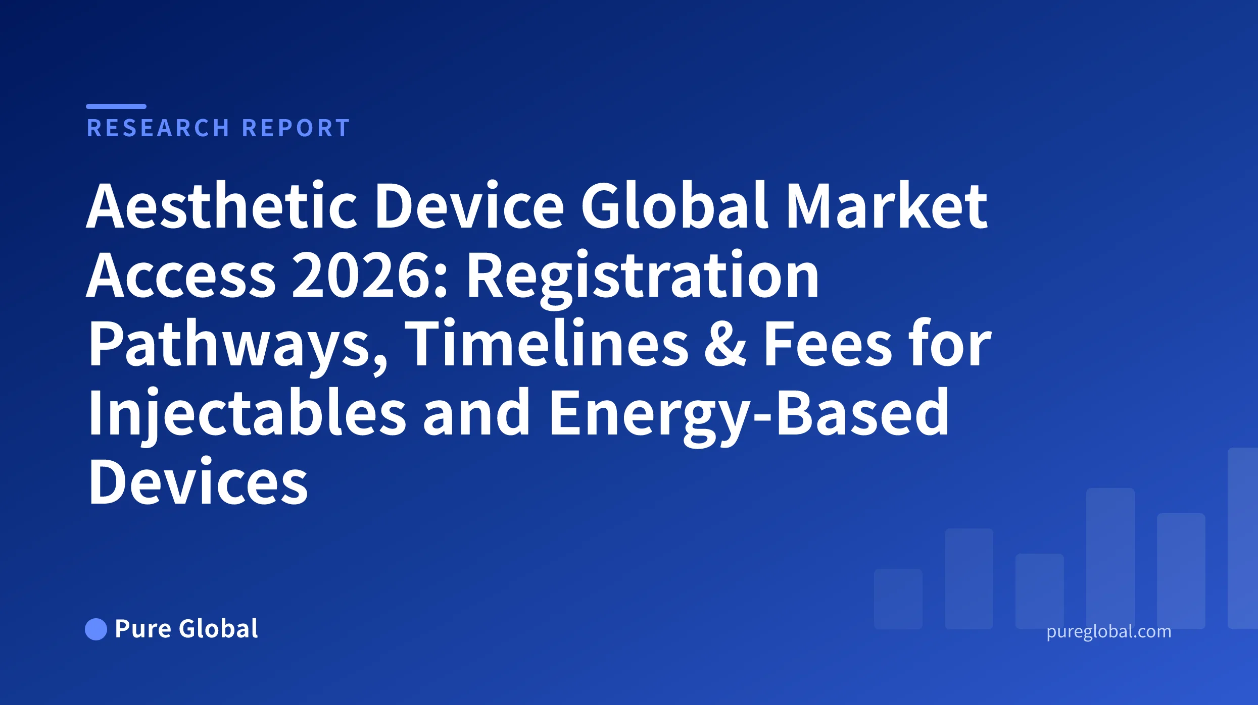 Aesthetic Device Global Market Access 2026 — Pure Global research report cover on a blue gradient background