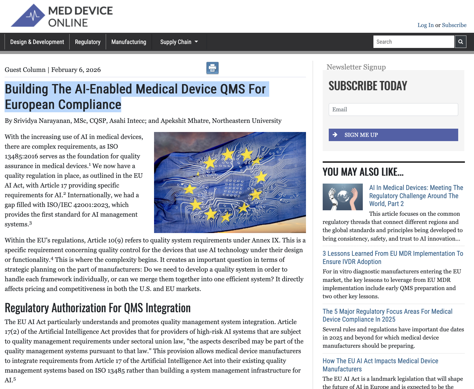 Building The AI-Enabled Medical Device QMS For European Compliance
