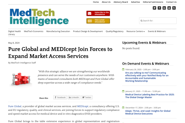 Pure Global and MEDIcept Join Forces to Expand Market Access Services